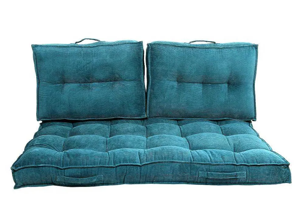 Set Van 2 Palletkussens Van Ribfluweel - L60 X D40 Cm - Blauw - Baila