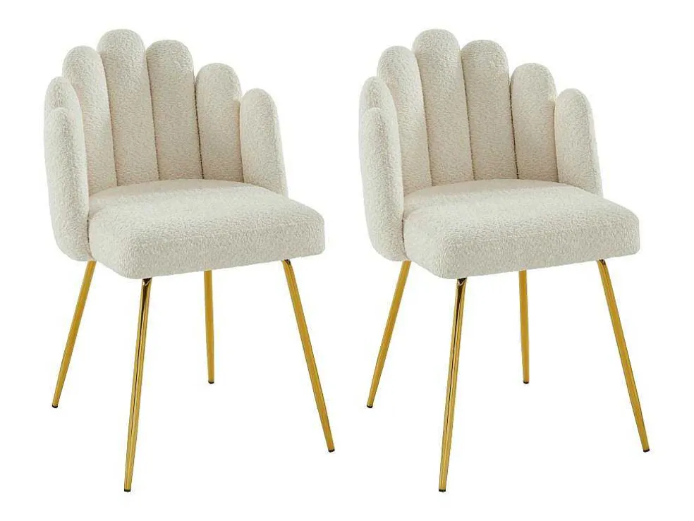 Set Van 2 Stoelen Van Bouclestof En Goudkleurig Metaal - Cremewit - Altinam Van Pascal Morabito