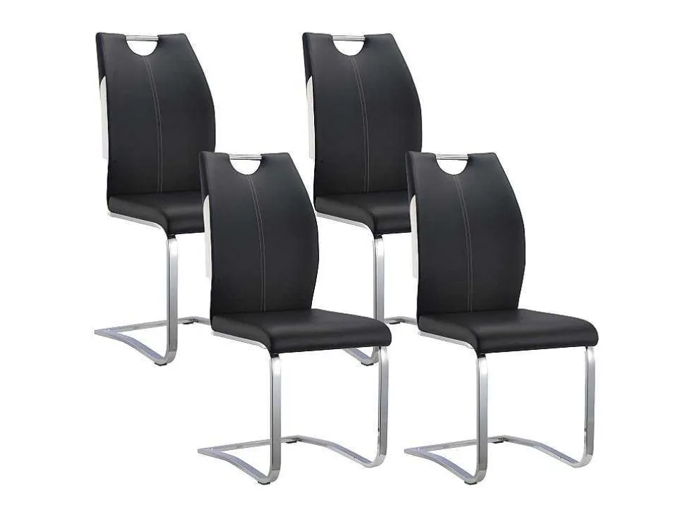Set Van 4 Stoelen Winch - Zwart / Wit Kunstleer - Poten Van Chroom Metaal