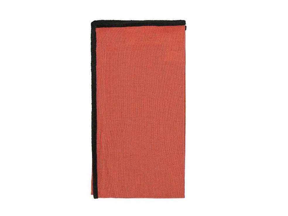 Set Van Tafellaken + 4 Servetten Van Linnen En Katoen - Zwarte Rand - Terracotta - 170 X 300 Cm - Borina