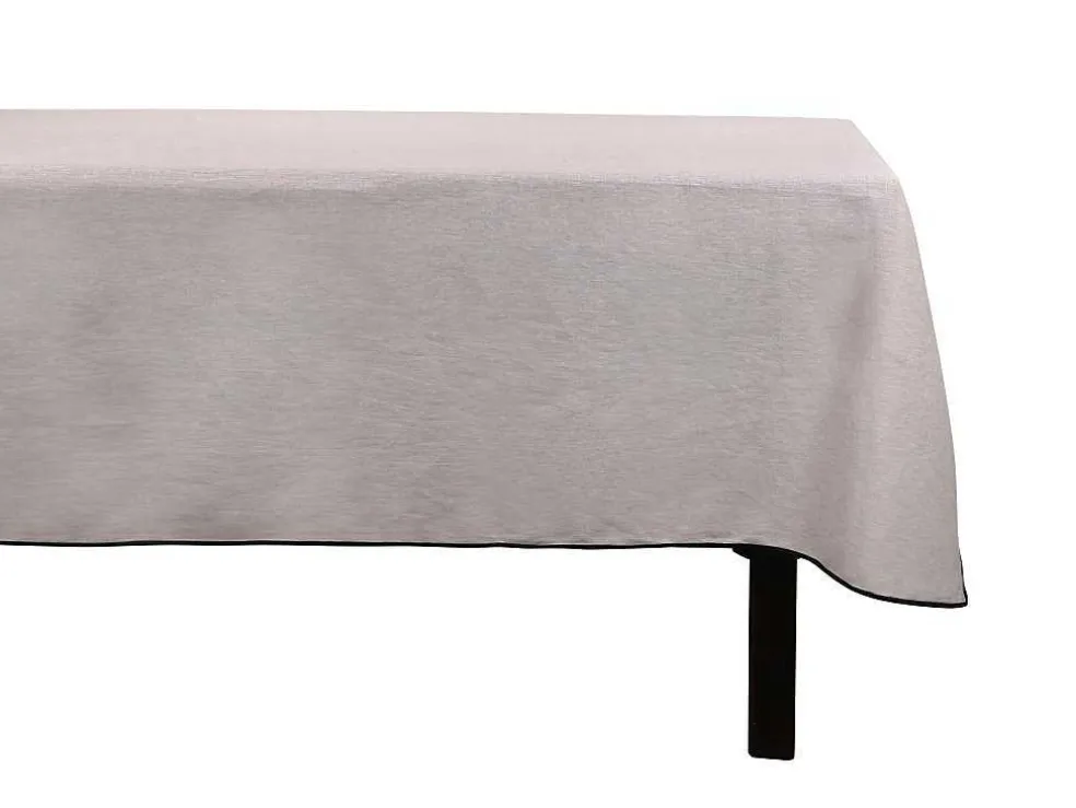 Set Van Tafellaken + 4 Servetten Van Linnen En Katoen - Zwarte Rand - Taupegrijs - 170 X 300 Cm - Borina