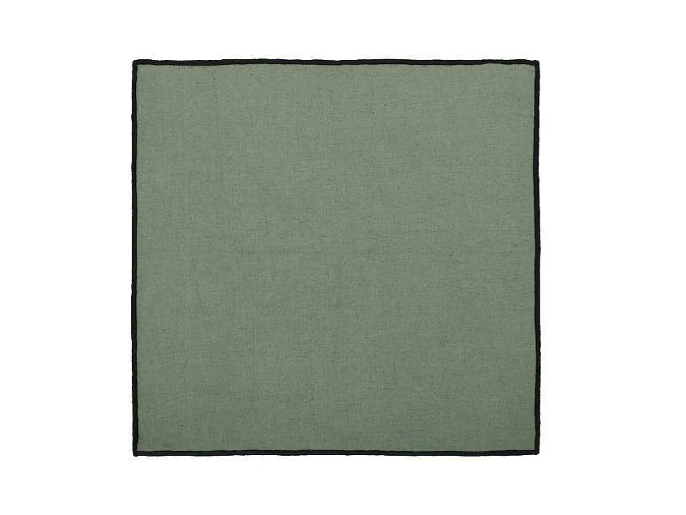 Set Van Tafellaken + 4 Servetten Van Linnen En Katoen - Zwarte Rand - Kaki - 170 X 300 Cm - Borina