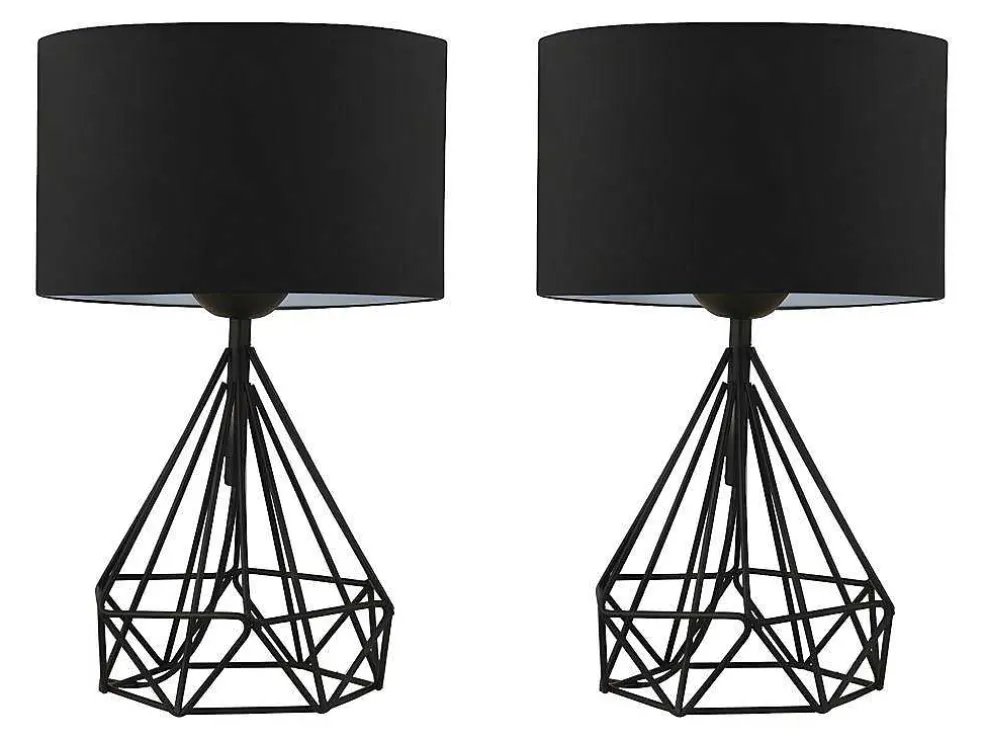 Set Van 2 Tafellampen Van Metaal Met Stoffen Kap - Zwart - H41 Cm - Anaia