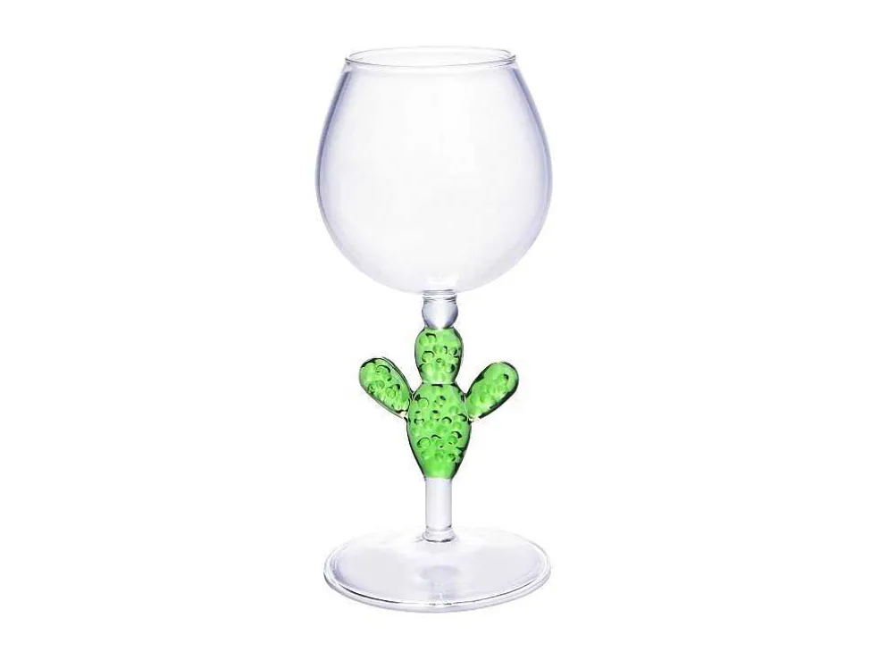 Set Van 4 Wijnglazen Met Cactusvoet - Transparant En Groen - O8,5 X H19,5 Cm - Gellif