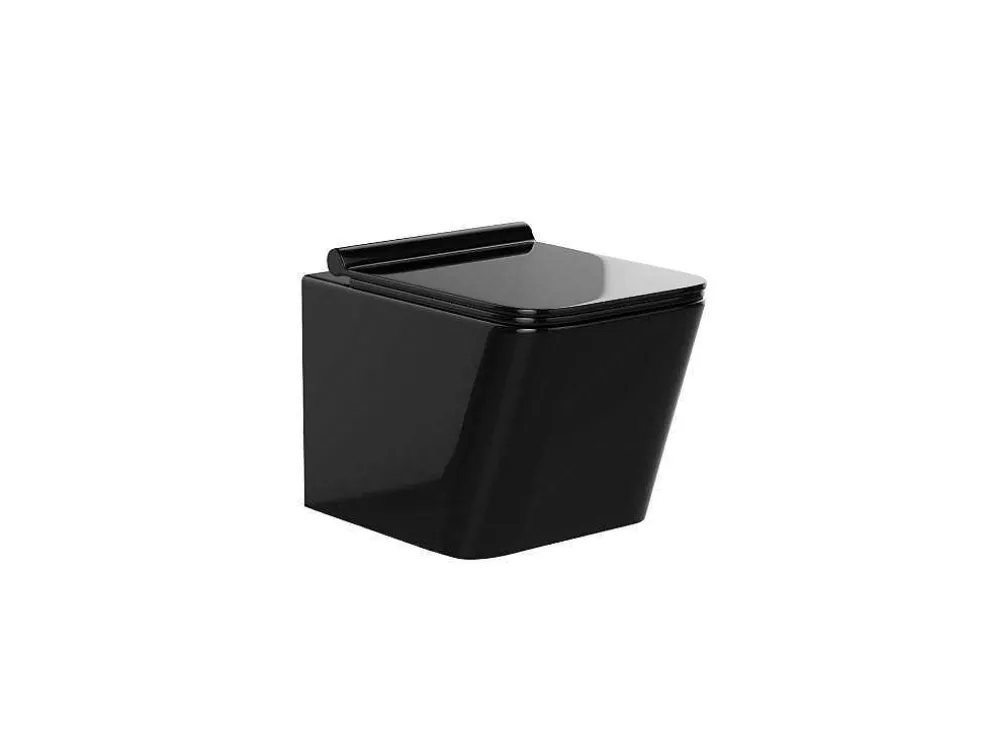 Set Voor Hang-Wc Van Glanzend Zwart Keramiek Met Voorwandsysteem En Ronde Bedieningsplaat - Clemona