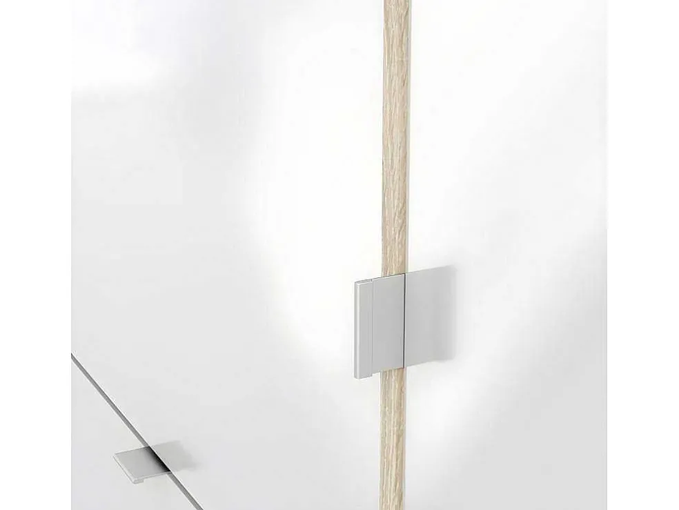 Shane Schoenenkast 3 Klapdeuren 2R, 1 Deur Eikenstructuur Decor, Wit Hoogglans.