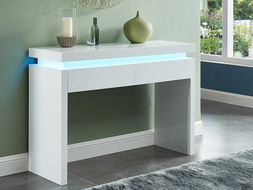 Sidetable Emerson - Met Led-Verlichting - 2 Lades - Wit Gelakt Mdf