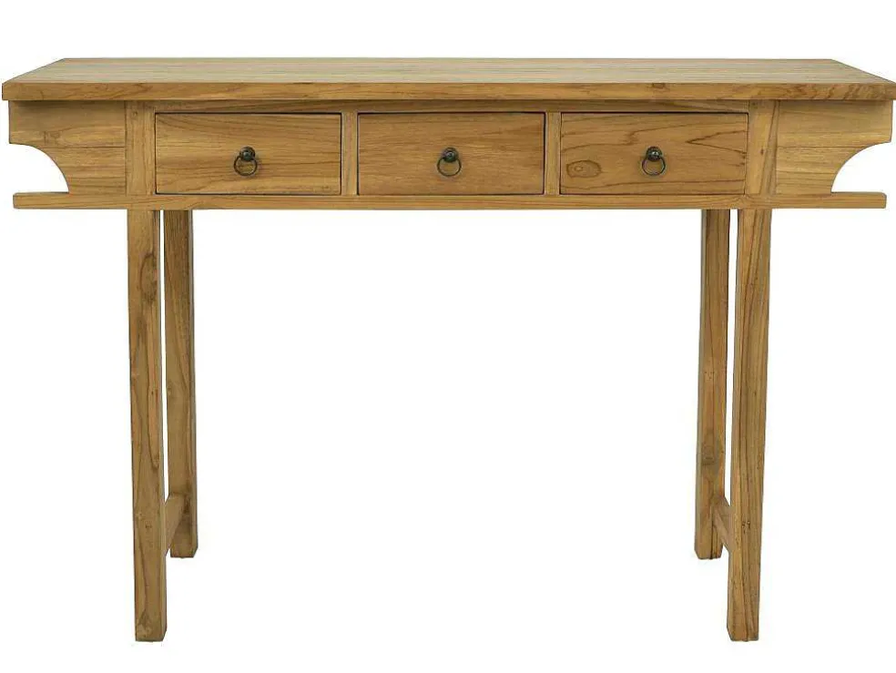 Sidetable Met 3 Lades In Teak - Kleur: Houtlook - Wekea