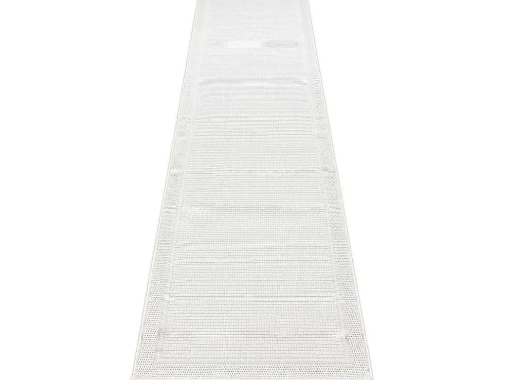 Sisal Tapijt, Loper Timo 5979 Buitenshuis Kader Wit 80X300 Cm