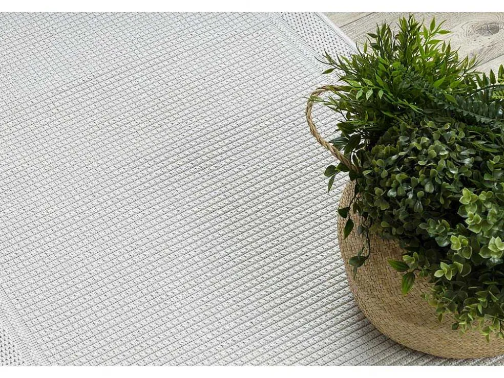 Sisal Tapijt, Loper Timo 5979 Buitenshuis Kader Wit 70X250 Cm