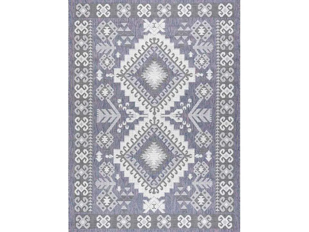 Sisal Tapijt Sion Azteeks 3007 Plat Te Weven Blauw / Roze / Ecru 140X190 Cm