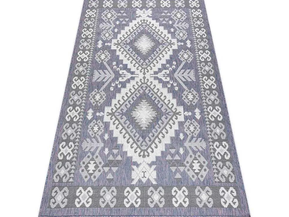 Sisal Tapijt Sion Azteeks 3007 Plat Te Weven Blauw / Roze / Ecru 140X190 Cm