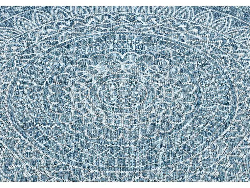 Sisal Tapijt Sisal Loft 21207 Rosette Rond Boho Ivoor/Zilver/Blauw Cercle 120 Cm