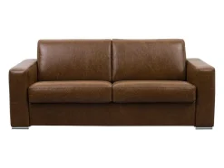 Snel Omgebouwde Slaapbank Met 3 Zitplaatsen In 100% Vintage Karamel Buffelleer En Een Matras Van 18 Cm Delectea Ii