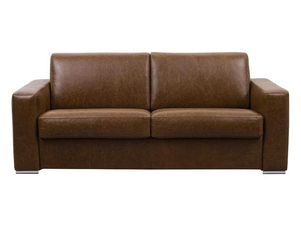 Snel Omgebouwde Slaapbank Met 3 Zitplaatsen In 100% Vintage Karamel Buffelleer En Een Matras Van 18 Cm Delectea Ii