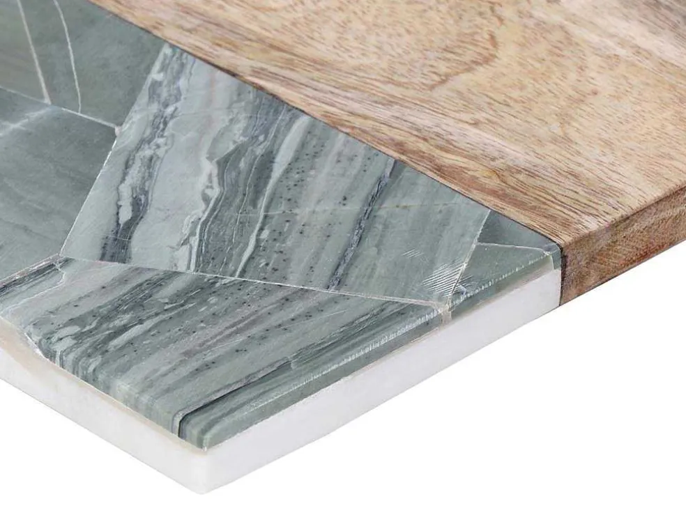 Snijplank Van 2 Materialen - Steen En Mangohout - L38 X D18 - Groen En Naturel - Utena