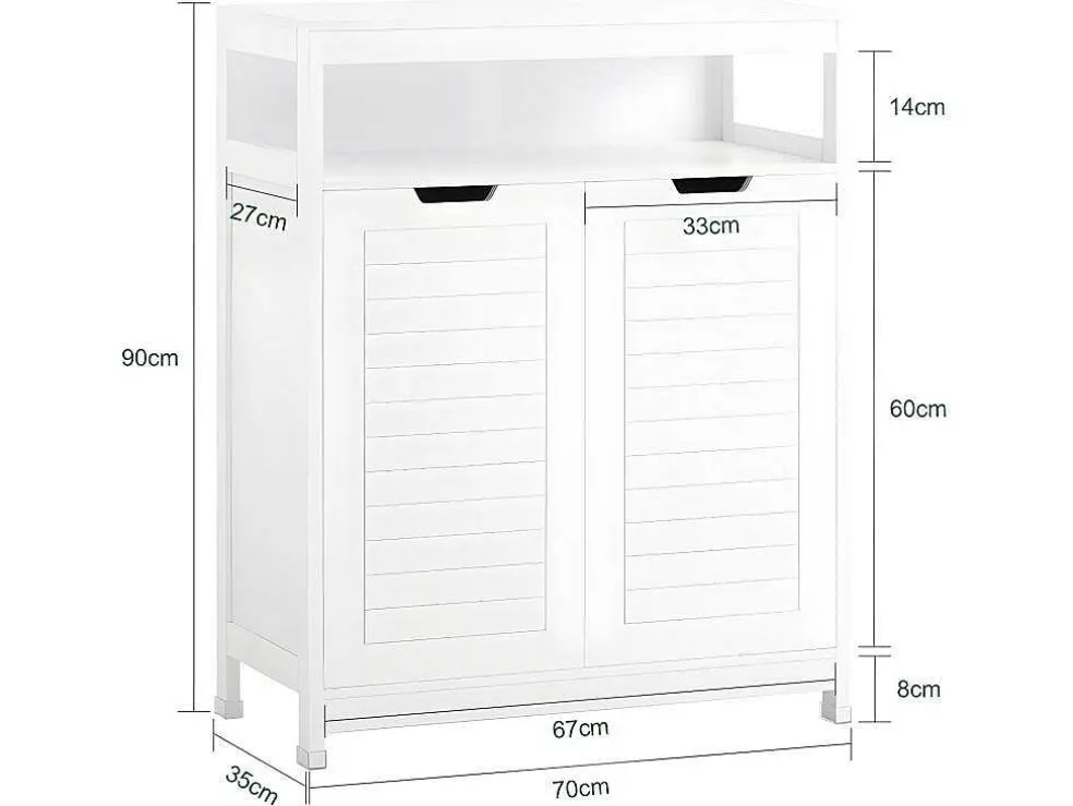 Sobuy Badkamermeubel Toiletkast Ladekast Kastopbergmeubel Met 2 Deuren, Verstelbare Planken, 70X35X90 Cm, Bzr121-W