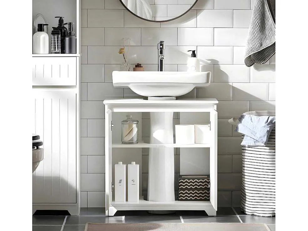 Sobuy Badkamer Onder Aanrecht, Onder Aanrecht, Onder Wastafel, Aanrecht, Gootsteen Afdekking Met 2 Deuren, 60X30X60 Cm, Wit, Bzr108-Ii-W