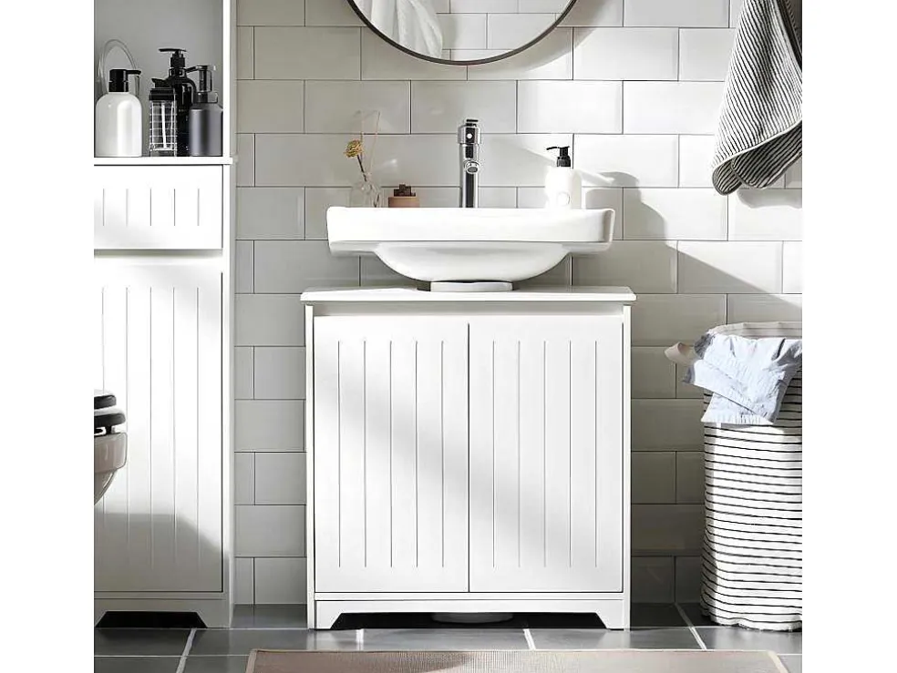 Sobuy Badkamer Onder Aanrecht, Onder Aanrecht, Onder Wastafel, Aanrecht, Gootsteen Afdekking Met 2 Deuren, 60X30X60 Cm, Wit, Bzr108-Ii-W