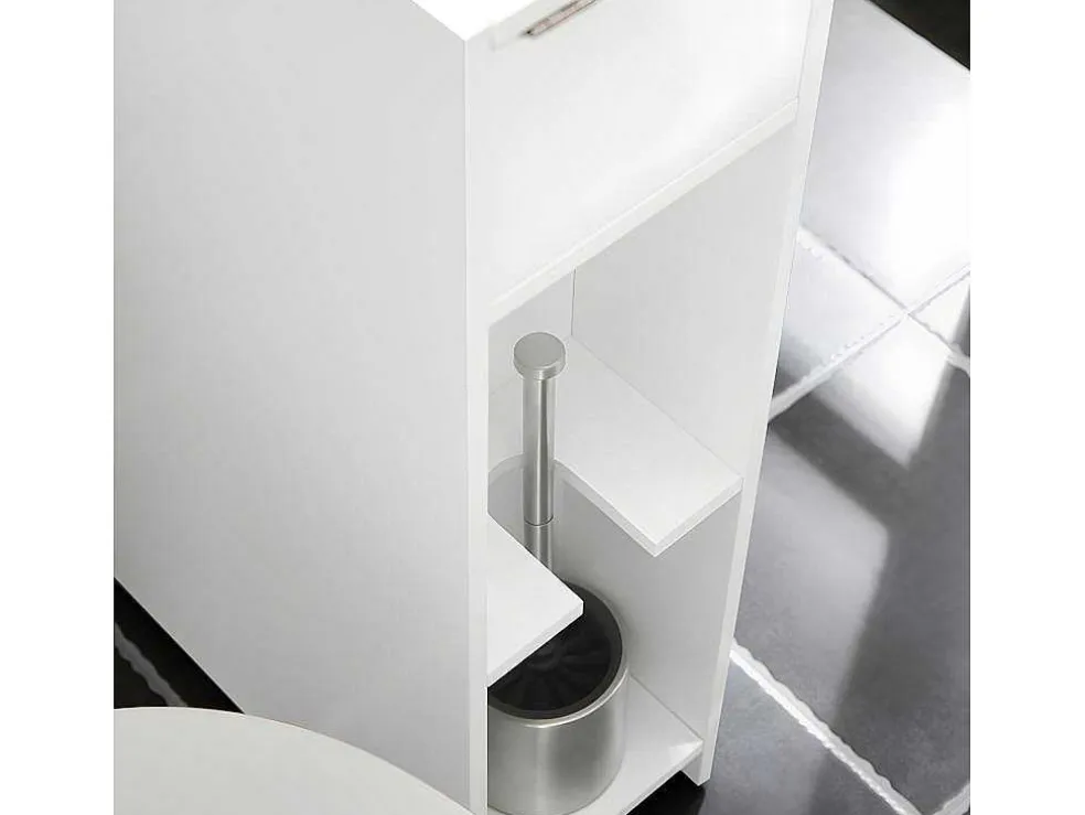 Sobuy Compacte Toiletkast, Smal Badkameropbergmeubel Op Wielen, Toiletrolhouder Met 1 Kanteldeur, 2 Laden En 1 Open Achtercompartiment, Veelzijdige Opbergwagen, 60X20X75 Cm, Bzr111-W