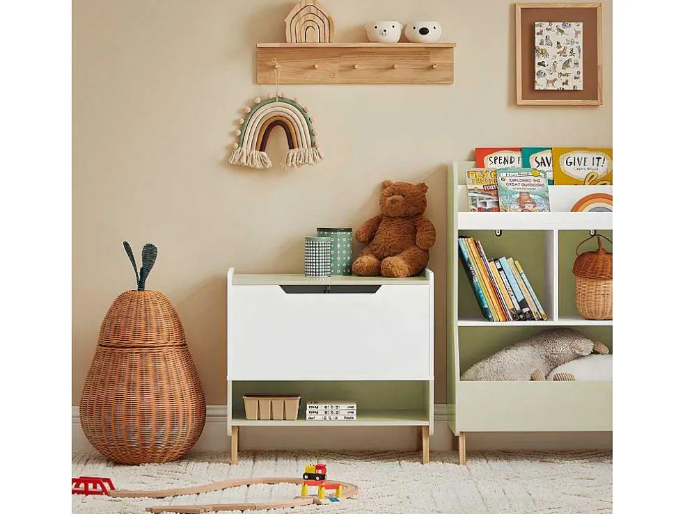 Sobuy Houten Kinderspeelgoedkist, Speelgoedkist Met Klapdeksel, Speelgoedorganizer Voor Kinderkamer Met 1 Open Vak 60 X 34 X 57 Cm, Kmb91-Gr
