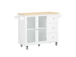 Sobuy Keukentrolley Op Wielen Keukeneiland Serveerwagen Buffetkast Keukenkast Met 3 Laden, 2 Deuren, Kruidenrek En Handdoekenrek, 128X46X92 Cm, Fkw120-Wn