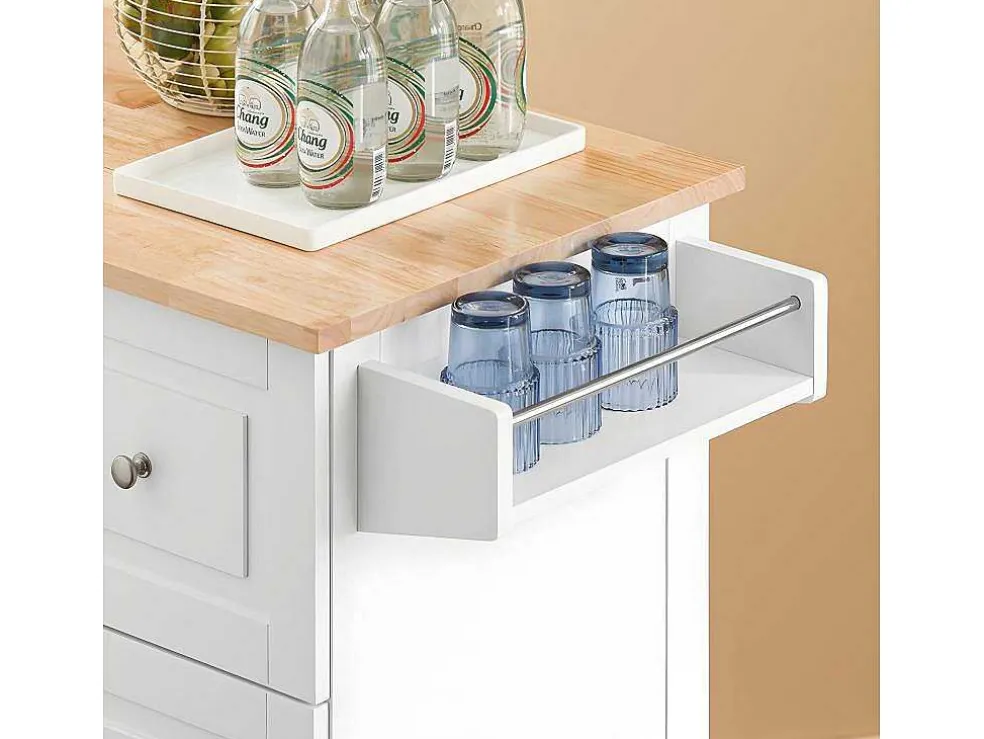 Sobuy Keukentrolley Op Wielen Keukeneiland Serveerwagen Buffetkast Keukenkast Met 3 Laden, 2 Deuren, Kruidenrek En Handdoekenrek, 128X46X92 Cm, Fkw120-Wn