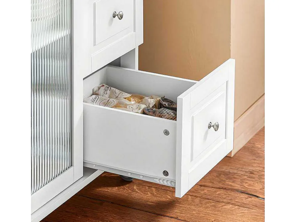 Sobuy Keukentrolley Op Wielen Keukeneiland Serveerwagen Buffetkast Keukenkast Met 3 Laden, 2 Deuren, Kruidenrek En Handdoekenrek, 128X46X92 Cm, Fkw120-Wn