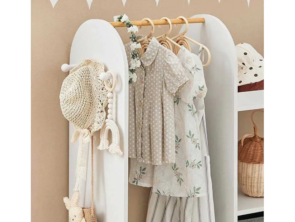 Sobuy Kmb40-W Kinderkledingkast, Kinderslaapkamer Kledingrek, Kinderkledingrek, Kledingroedes, Kapstok, Kledingkasten Met 3 Planken, 1 Mand En 3 Haken