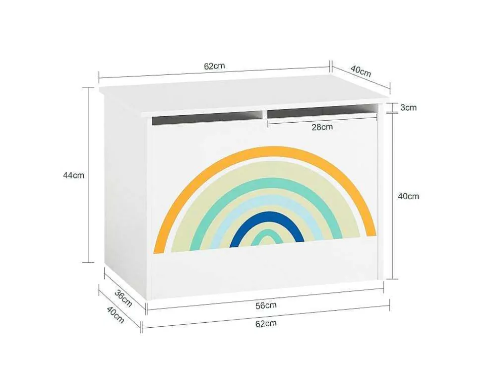 Sobuy Kmb70-W Speelgoedkist Voor Kinderen, Speelgoed Opbergdoos, Opbergkist Met Scharnierend Deksel, Regenboogdesign, Kinderboekenplank