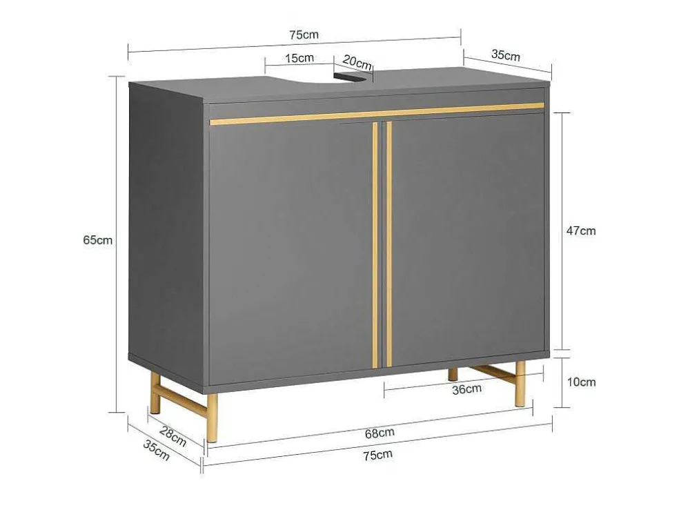 Sobuy Onderbouwkast, Onderbouwkast Met 2 Deuren En 2 Planken, Vrijstaand Badkamermeubel, Badkameropbergkast, Grijs, L75 X D35 X H65 Cm, Bzr129-Hg