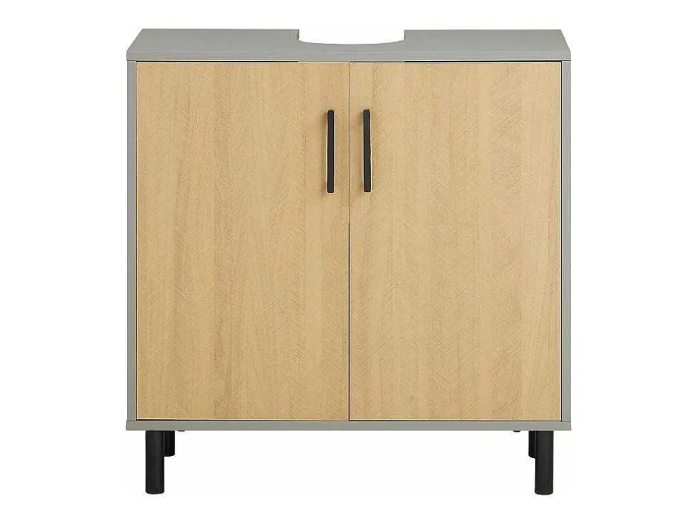 Sobuy Ondergootsteen, Ondergootsteen, Badkamermeubel Met 2 Deuren En 2 Planken, Badkameropbergkast, L60 X D30 X H60 Cm, Grijs En Hout, Bzr133-Ng