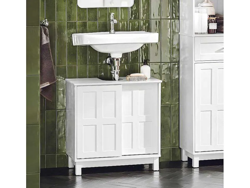 Sobuy Wastafelmeubel Badkamermeubel Wastafelopbergkast Met 2 Schuifdeuren Wit Lph 60 X 30 X 61 Cm Bzr142-W