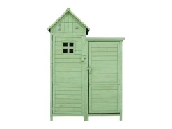Sparrenhouten Tuinhuis - Gereedschapsschuur Met 2 Geintegreerde Planken - H 173 Cm - Waterdicht Pvc Dak - Groen