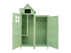 Sparrenhouten Tuinhuis - Gereedschapsschuur Met 2 Geintegreerde Planken - H 173 Cm - Waterdicht Pvc Dak - Groen