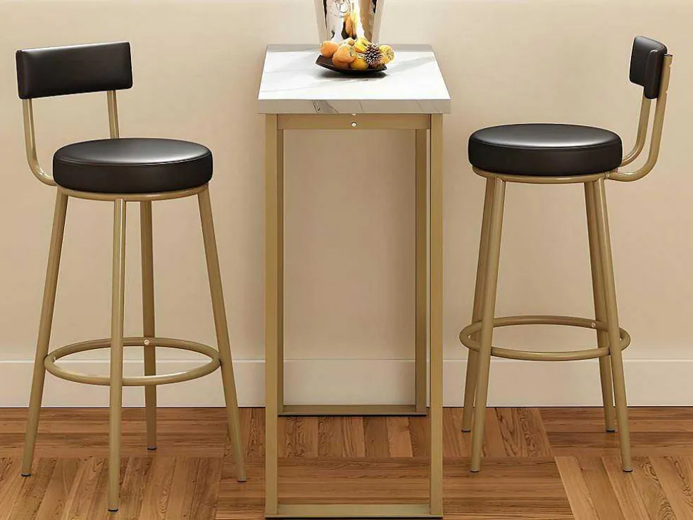 Staande Eettafel - 1 Tafel En 2 Krukken - Rechthoekige Tafel - Zwart & Goud