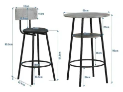 Staande Eettafel - 1 Tafel En 2 Krukken - Ronde Tafel Met Opbergplank - Zwart & Grijs