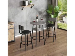Staande Eettafel - 1 Tafel En 2 Krukken - Ronde Tafel Met Opbergplank - Zwart & Grijs