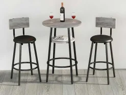 Staande Eettafel - 1 Tafel En 2 Krukken - Ronde Tafel Met Opbergplank - Zwart & Grijs