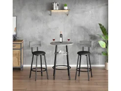Staande Eettafel - 1 Tafel En 2 Krukken - Ronde Tafel Met Opbergplank - Zwart & Grijs
