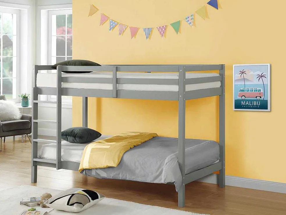 Stapelbed Anicet Ii - 2 X 90X 190 Cm - Massief Grenen - Grijs + Matras