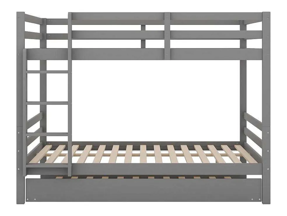 Stapelbedden 140 X 200 Cm Met Onderschuifbed 90 X 200 Cm - Balustrade En Trap - Mdf Hout - Grijs
