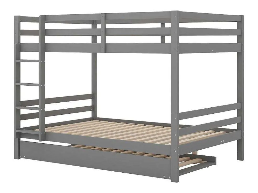 Stapelbedden 140 X 200 Cm Met Onderschuifbed 90 X 200 Cm - Balustrade En Trap - Mdf Hout - Grijs