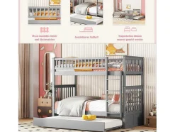 Stapelbedden 2 X 90 X 200 Cm + Onderschuifbed 90 X 190 Cm - Mdf Hout - Grijs - Anthony