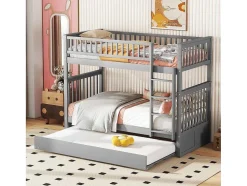 Stapelbedden 2 X 90 X 200 Cm + Onderschuifbed 90 X 190 Cm - Mdf Hout - Grijs - Anthony