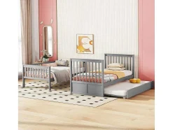 Stapelbedden 2 X 90 X 200 Cm + Onderschuifbed 90 X 190 Cm - Mdf Hout - Grijs - Anthony