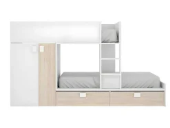 Stapelbed - Ingebouwde Kast - 2X90X190Cm - Wit En Eiken + Matras - Juanito