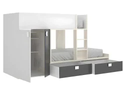 Stapelbed Juanito Met Ingebouwde Kast - 2 X 90 X 190 Cm - Wit, Eiken En Antraciet