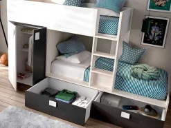 Stapelbed Juanito Met Ingebouwde Kast - 2 X 90 X 190 Cm - Wit, Eiken En Antraciet