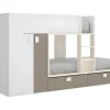 Stapelbed Juanito Met Ingebouwde Kast En Opbergruimte - 2X90X190Cm - Wit, Eiken En Taupe